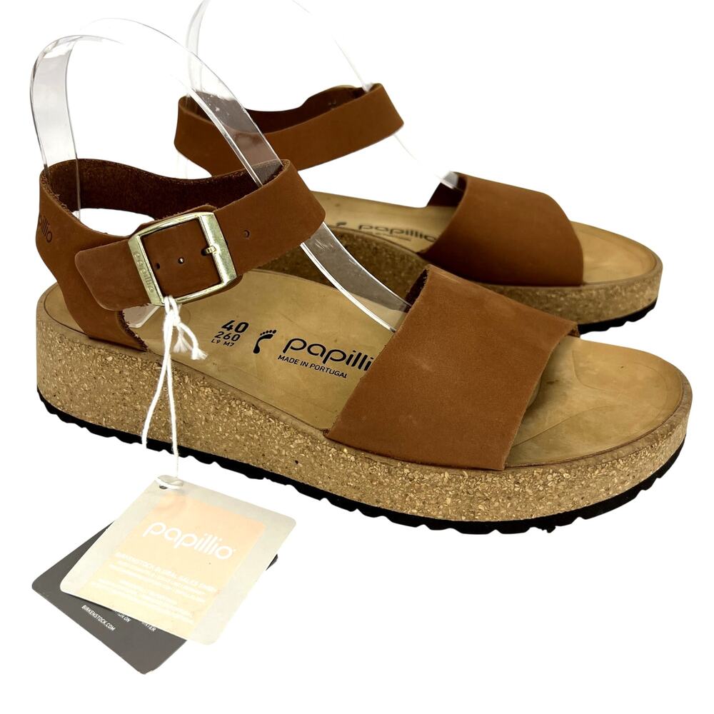 Birkenstock Papillio Glenda Platform Sandals Ankle Strap Pecan Brown 40 NEW